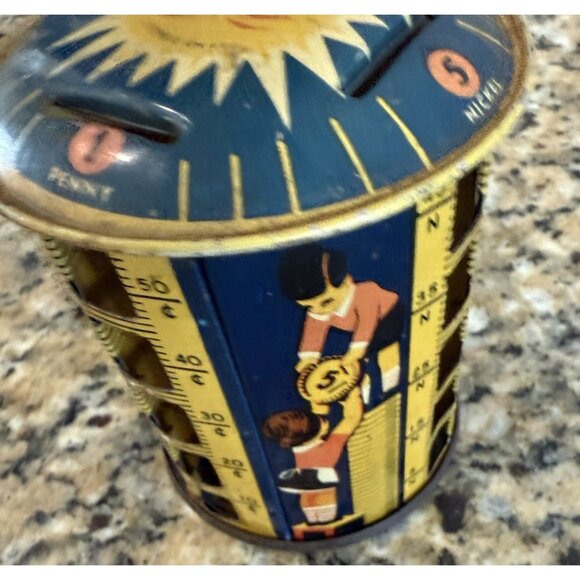 1930's Tin Coin Bank with Images of Children with Money  Made In USA - Picture 6 of 7